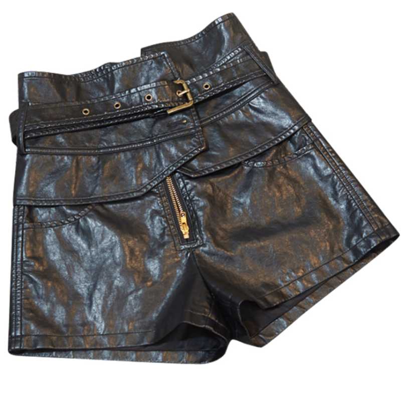 Leather High Waist Shorts For Women Irregular Slim Black Winter WomenShorts Fashion Casual Women's