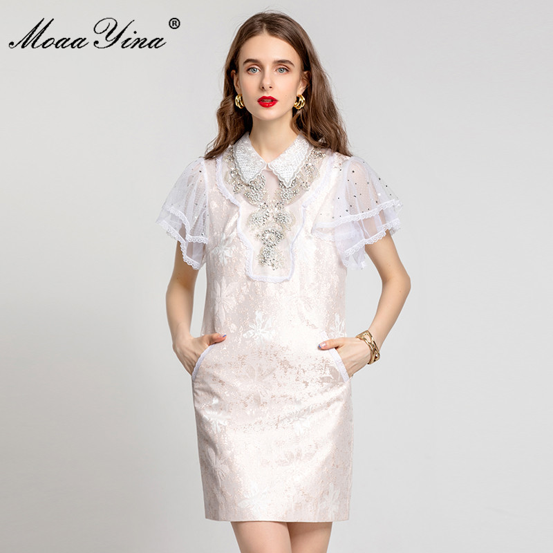 Summer Short Jacquard Dresses Women Runway Vintage Floral print Butterfly Sleeve Splice Elegant Party Mini Dress 210524