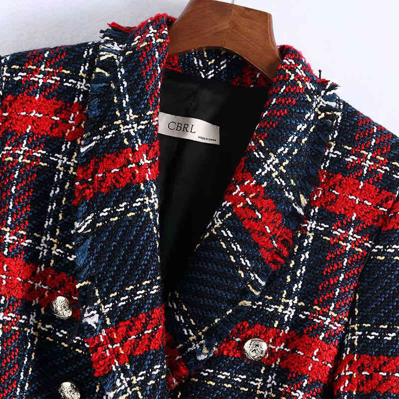 Small Incense Style Pattern Printed Suit Collar Tweed CHIC Female Jacket Long Sleeve Tweed Plaid Is Sweet Women's Coat 210507