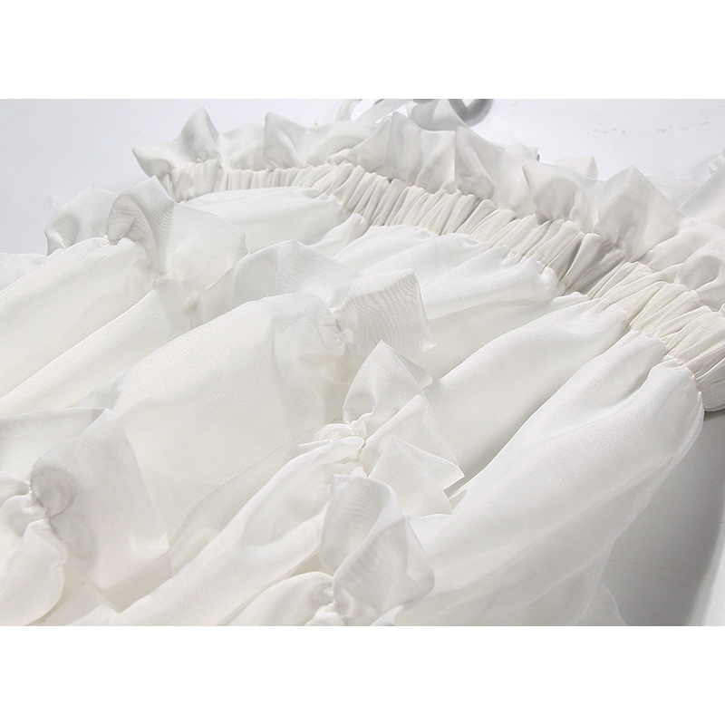 DEAT Women Irregular Ruffles Spaghetti Strap Dress New Round Neck Sleeveless Loose Fit Fashion Spring Summer 1W571 210428