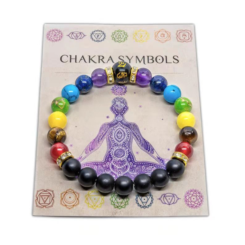 7 Chakra Bracelet with Meaning Cardfor Men Women Natural Crystal Healing Anxiety Jewellery Mandala Yoga Meditation Bracelets Gift