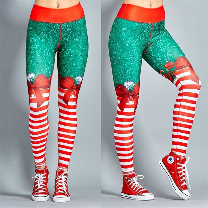 Christmas Trousers For Women Lady Casual Elasticity Skinny Leggins Mujer High Waist Workout Printing Stretchy Pants leggings 211215
