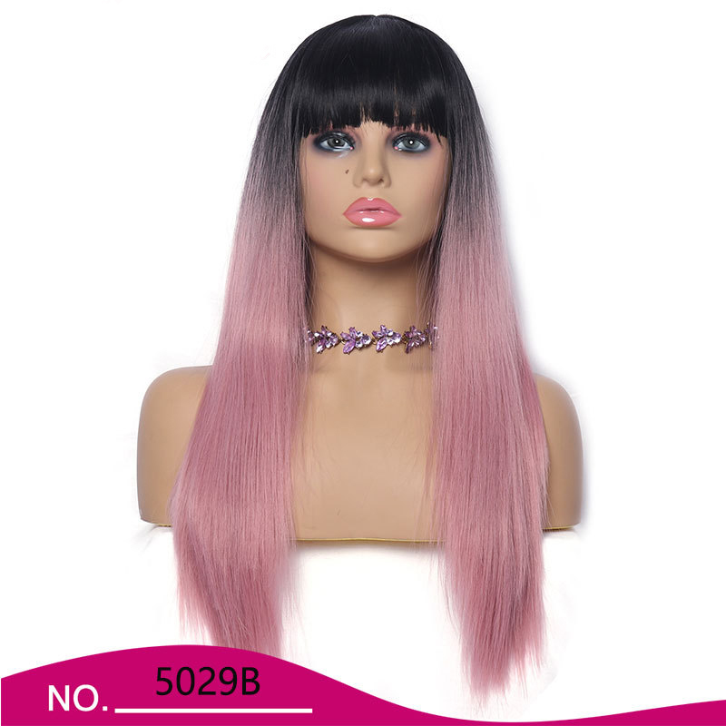 Beautiful Long Straight Pink Ombre Synthetic Fiber Hair Wig for Women free shiping