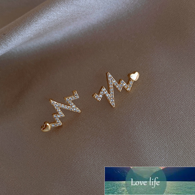 Women Creative Heart Electrocardiogram Stud Earrings Korean Versatile Rhinestone Heartbeat Earrings New Fashion Jewelry Factory price expert design Qu