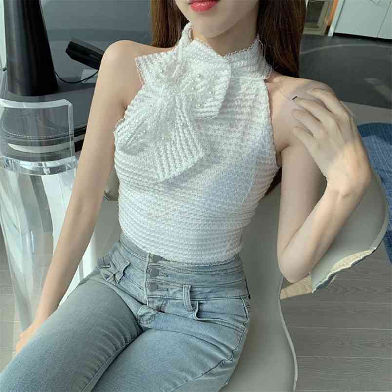 Sweet Beading Bowknot White Lace Sleeveless Crop Top Women Stand Collar Slim Vest Summer 210519
Sweet Beading Bowknot White Lace Sleeveless Crop Top Women Stand Collar Slim Vest Summer 210519