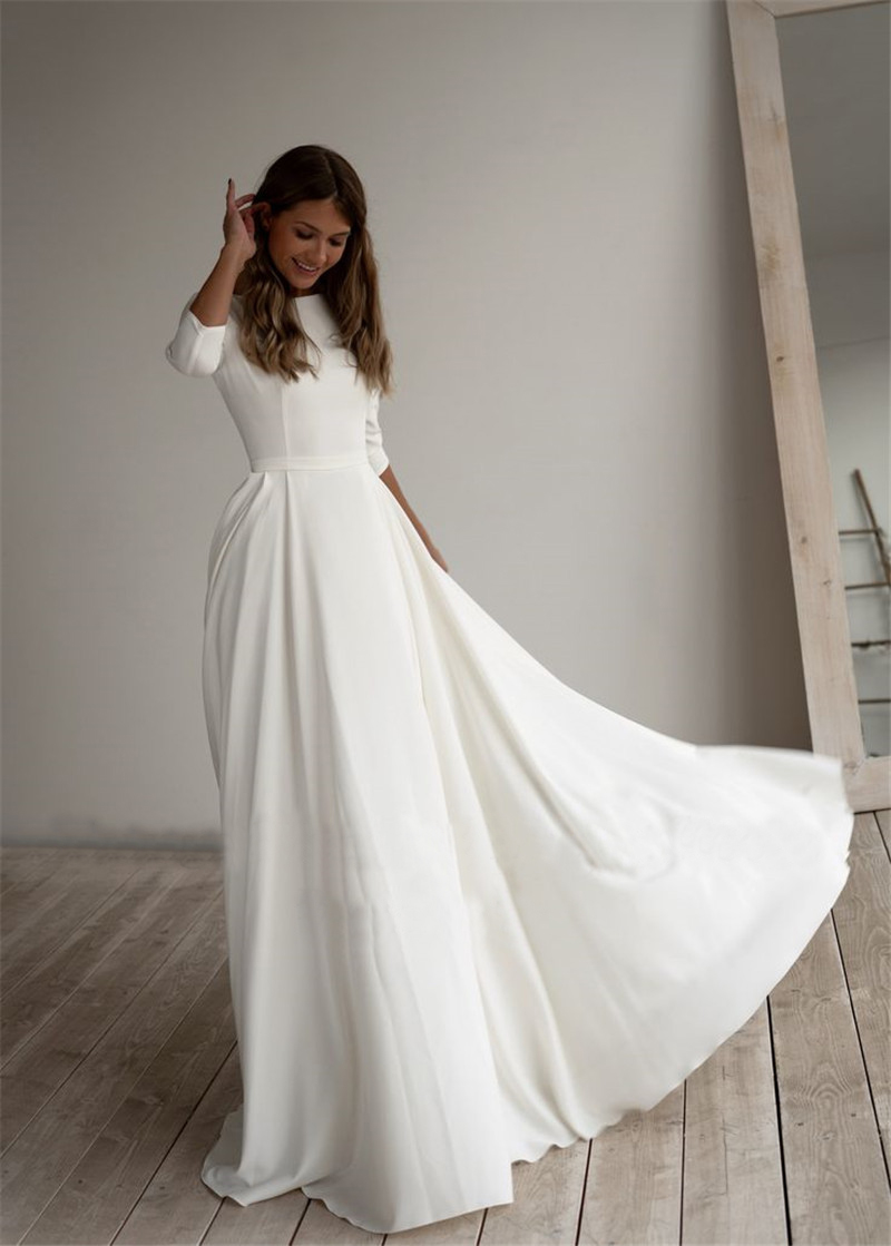 Simple Wedding Dress Long Sleeves A Line Crepe Boat Neck Elegant Bridal Dresses With Pockets Plus Size robe de mariee, Hunter green
Simple Wedding Dress Long Sleeves A Line Crepe Boat Neck Elegant Bridal Dresses With Pockets Plus Size robe de mariee, Hunter green