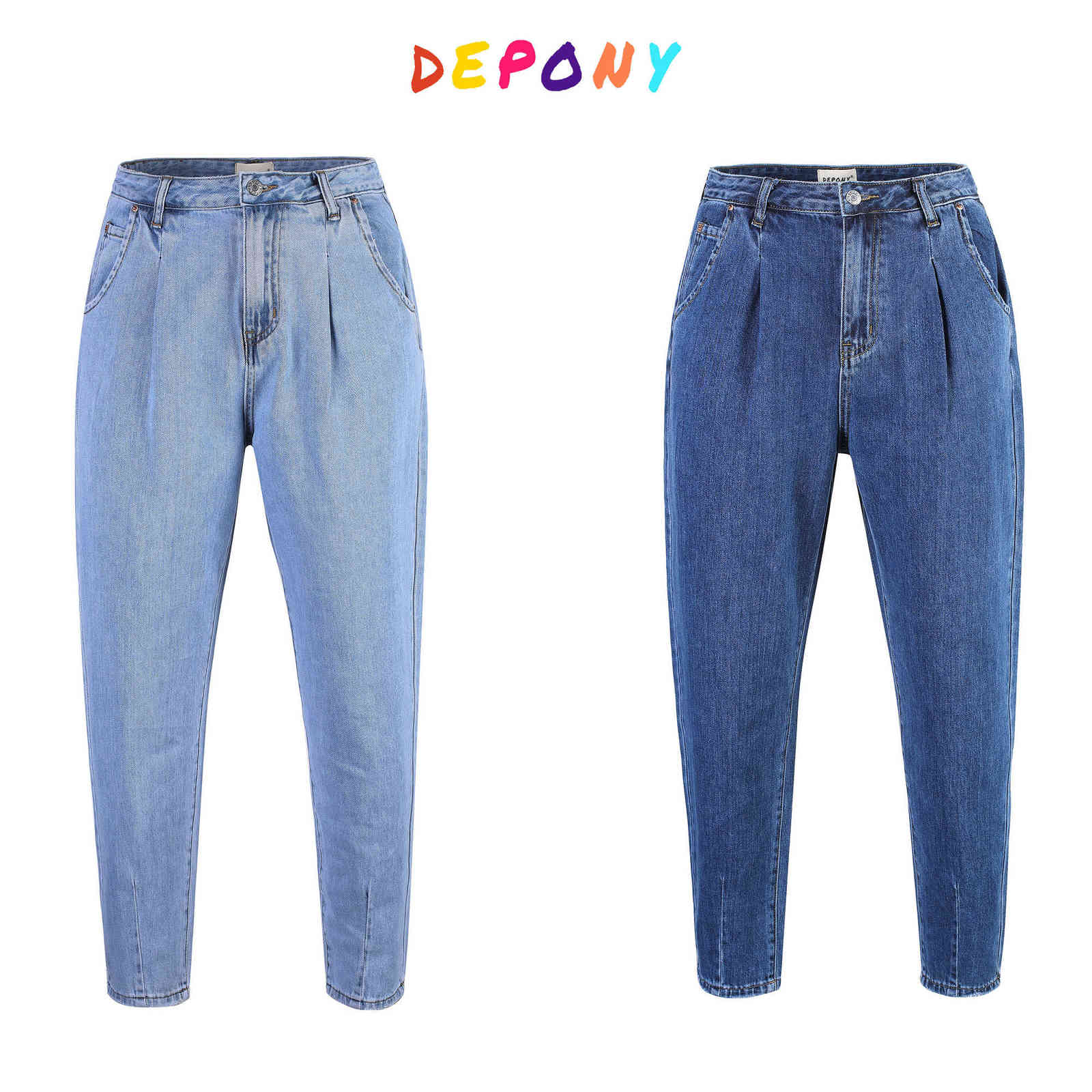 Depony High Waist Mom Jeans Women Boyfriends Straight Jeans Femme 100% Cotton Loose Vintage Denim pants Vaqueros Mujer 210616