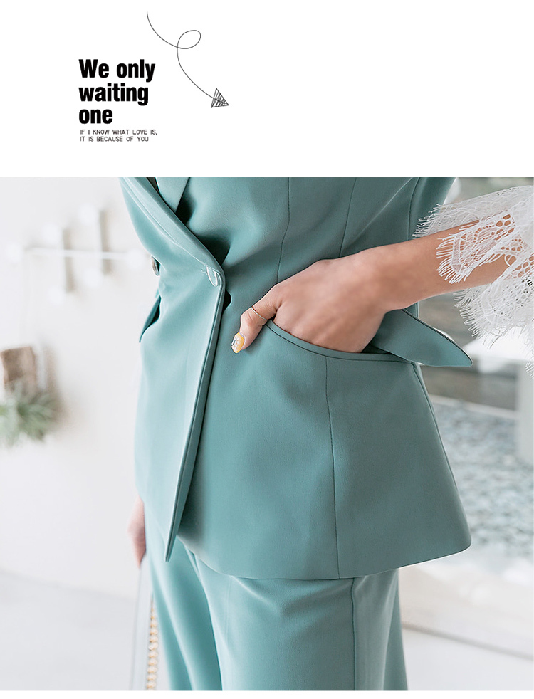 Office OL Women Suits Autumn Winter Double-breasted Notched Work Coat + Fashion Bell-Bottoms Pants Set Formal 2 Pcs 210519