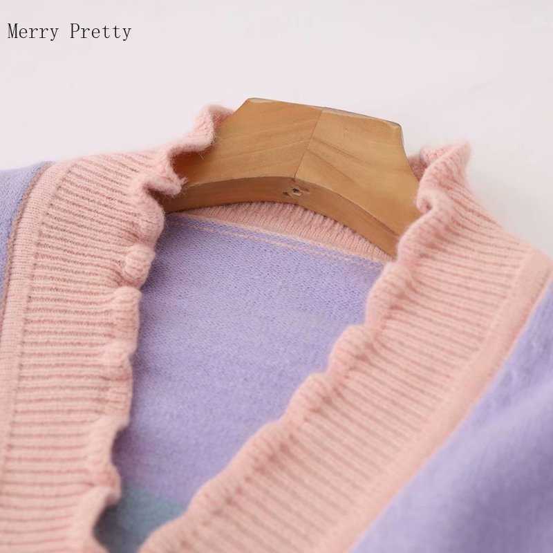Women Cardigan Knitted Sweater Rainbow Patchwork V Neck Single Breasted Casual Clothes Summer Sweet Style Female Tops 210812