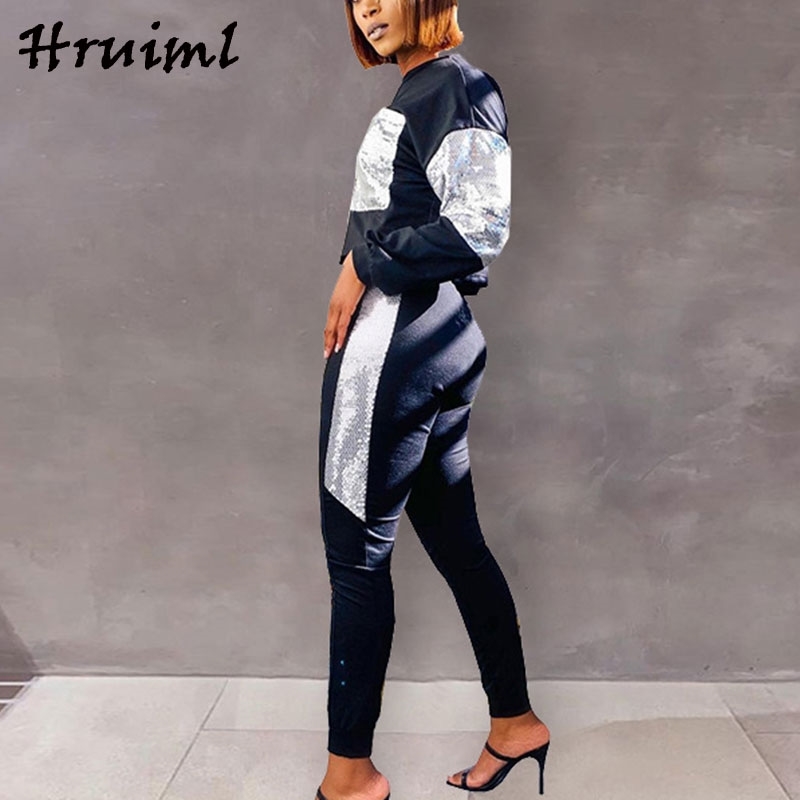Fashion Women's Suit Streetwear Color Matching Two Piece Set Sequins Sale Slim Office Lady Elegant Conjuntos De Mujer 210513