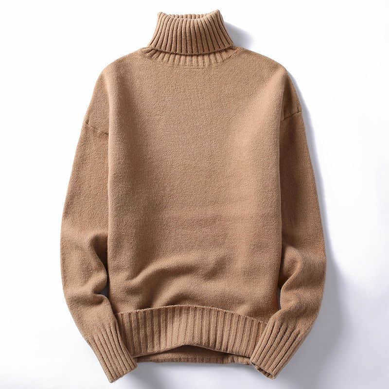Turn-over turtleneck sweater men thicken Korean youth pure white self-cultivation base shirt plus velvet topl 210526