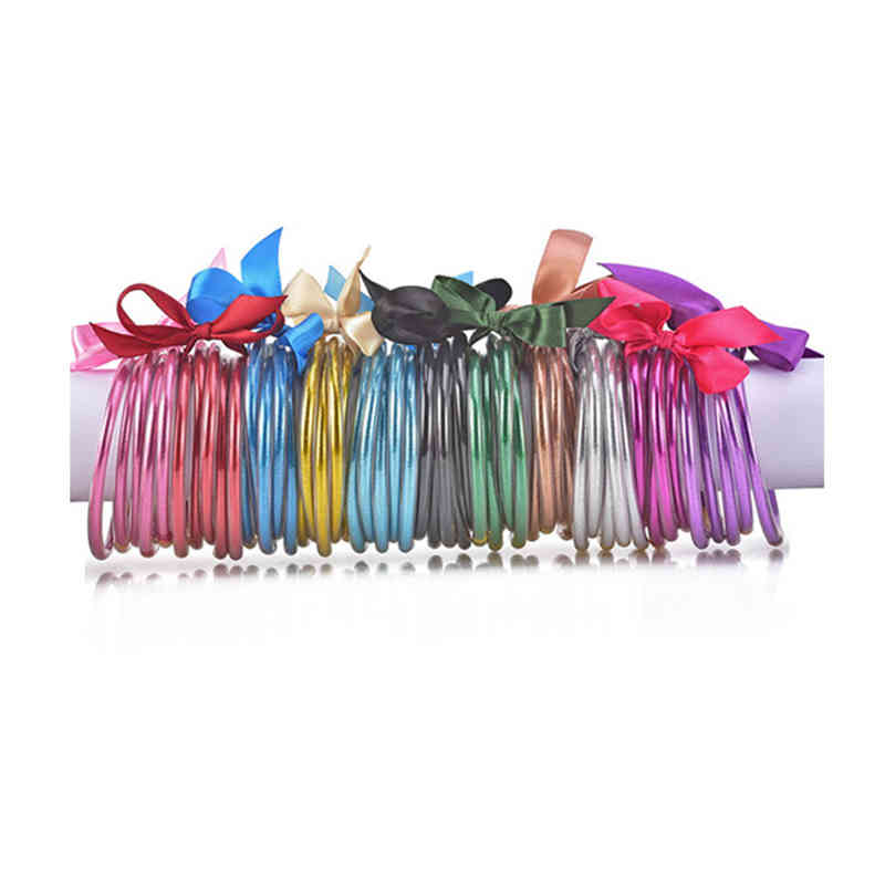 Fashion Glitter Filled Jelly Bangle Bracelet Set Bowknot Silicone Friendship Stackable Bangle Set of 5 for Girls
