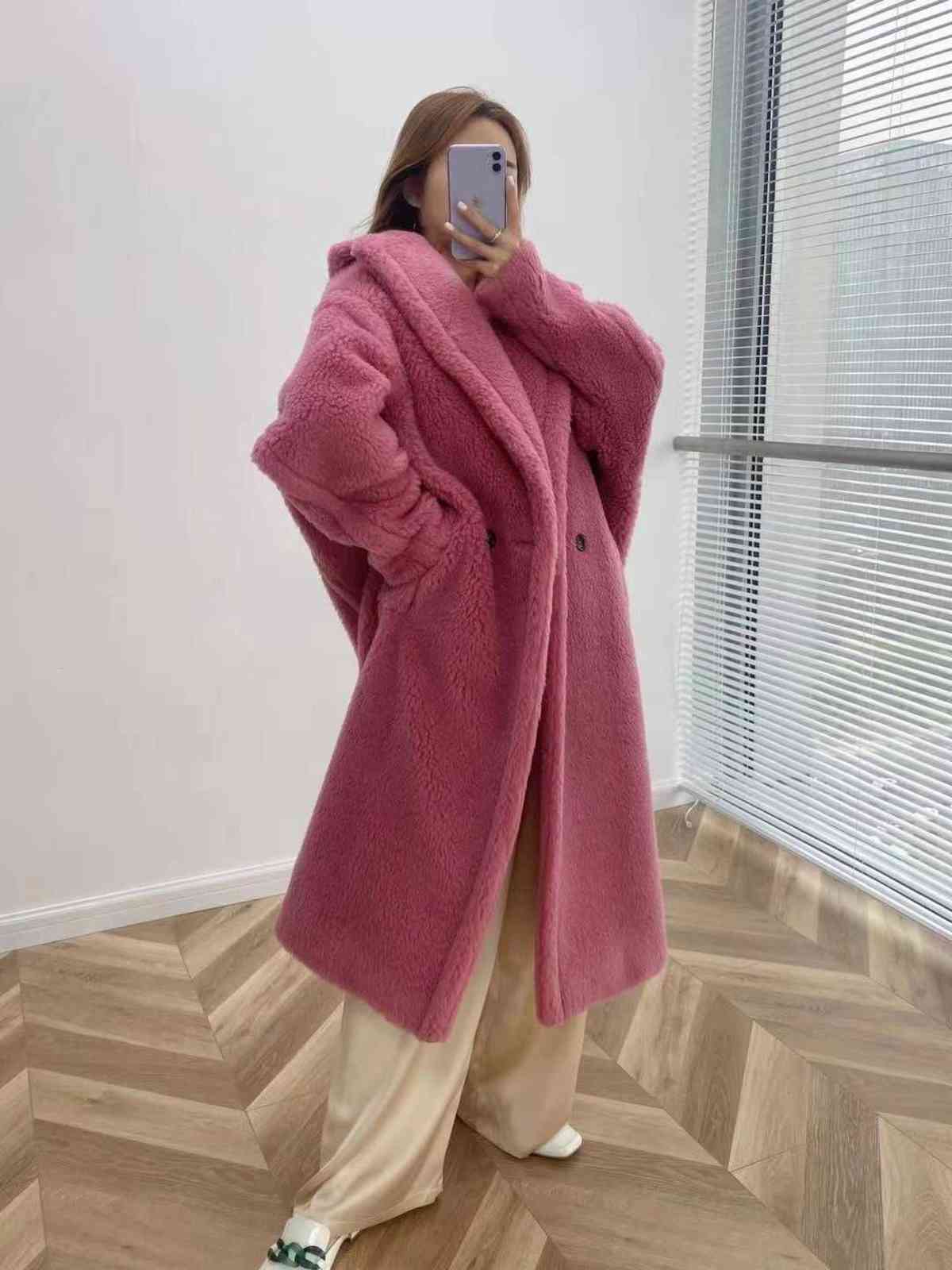 Women's Coat Teddy Bear Alpaca Wool Winter Thicken vanilla Albino camel teddy in stock 211123