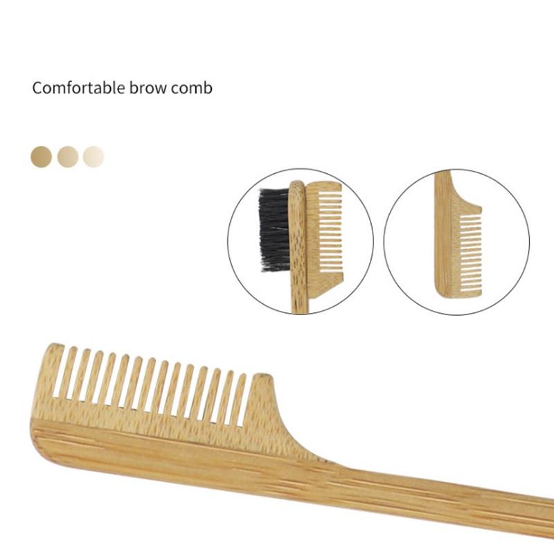 Hair Brushes Natural Bamboo Wood Double-sided Edge Control Brush Comb Eyebrow Grooming