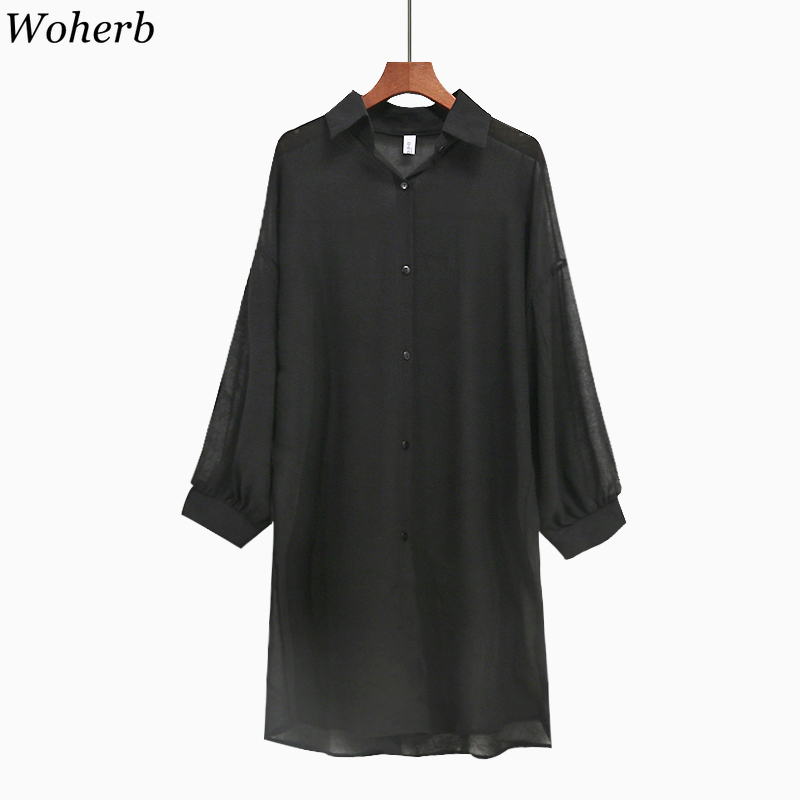 Sunscreen Shirt Women Summer Thin Chiffon Tops Korean Fashion Long Blouses Loose See Through Blusas Mujer 4j297 210519