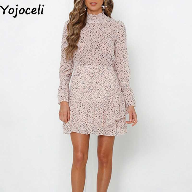 Yojoceli Sexy print ruffle chiffon dres Autumn elegant casual cool short female vestidos Party beach cute es 210609