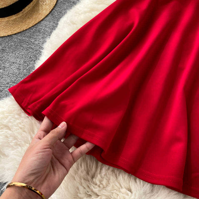 DEAT Spring Summer Arrivals Solid One Shoulder Diagonal Collar Ruffles High Waist Fashion Slim Women Dress MZ852 210709