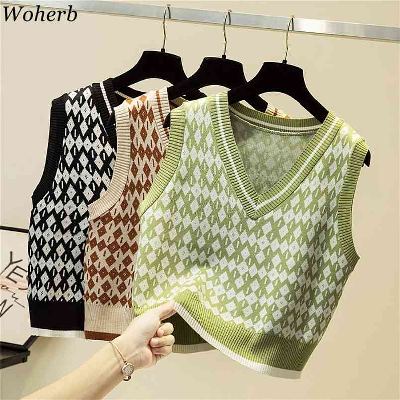 Stripe Women Sweater Vest Vintage V-Neck Knitting Pullover Sleeveless College Style Loose Autumn Tops 210519
