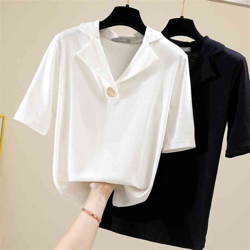 Korean Style Summer Women' Short Sleeves Turn Down Collar T-Shirt Ladies Casual Pullover Tee Tops A3277 210519, Black
Korean Style Summer Women' Short Sleeves Turn Down Collar T-Shirt Ladies Casual Pullover Tee Tops A3277 210519, Black