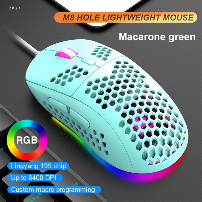 Mice M8 RGB Usb Wired Gaming Mouse With Lightweight Honeycomb Shell 7 Buttons12000 DPI 6 Gears Adjustable Optical PC Computer