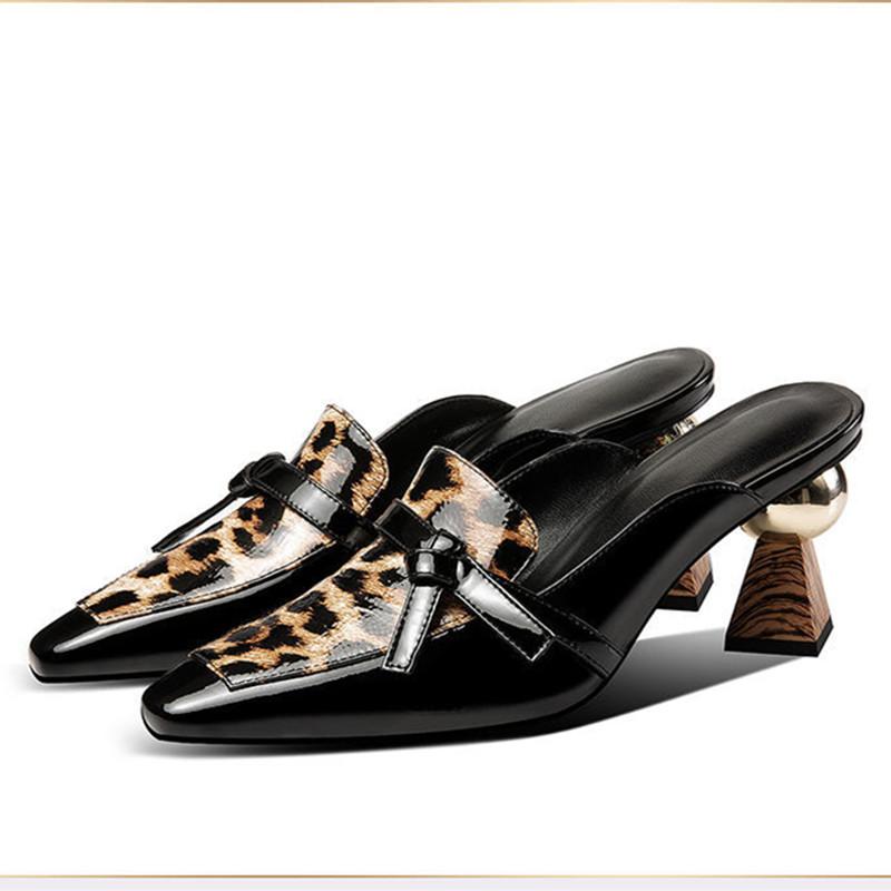 Dress Shoes Sapatos Femininas Women Cute Black Leopard Spring Slip On High Heel Zapatos De Mujer Lady Casual Pu Leather E9575