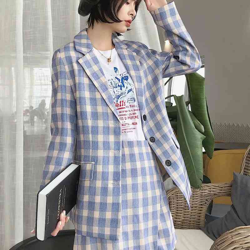 vintage women elegant plaid blazers fashion ladies patchwork jacket suits casual female loose suit girls chic jackets 210430