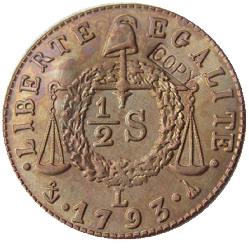 France 1793L/H 1/2S 100% Copper Craft Copy Coins Brass Ornaments home decoration accessories
France 1793L/H 1/2S 100% Copper Craft Copy Coins Brass Ornaments home decoration accessories