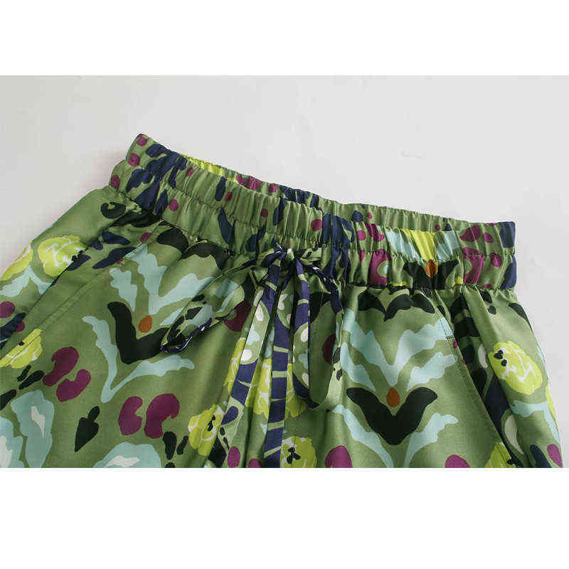 Za Wide Pants for Women Green Print Oversize High Waist Woman Trousers Summer Baggy Suits Streetwear 211115