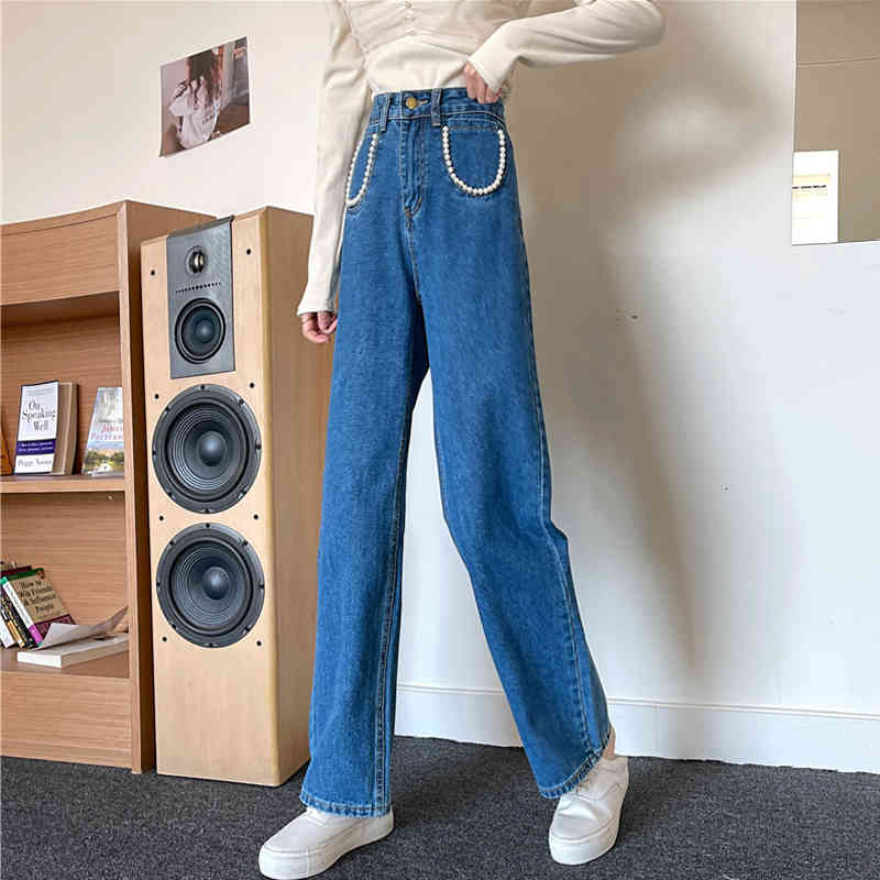 women's jeans high waist slpbely retro denim female jeans streetwear vintage pearl beads long leg pants o4j4, Blue
women's jeans high waist slpbely retro denim female jeans streetwear vintage pearl beads long leg pants o4j4, Blue