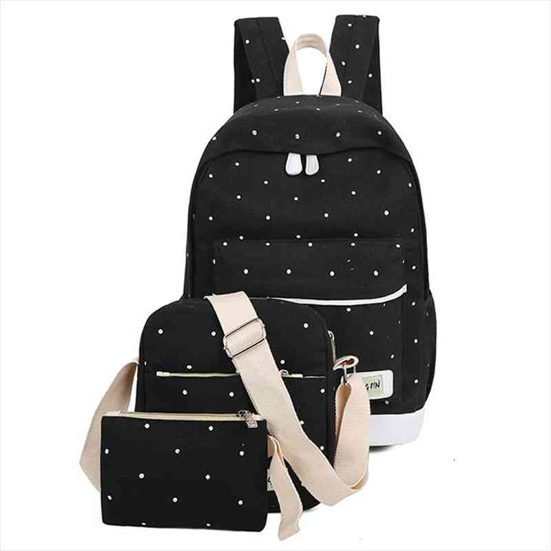fresh canvas women backpack big girl student bag with purse lap3pcs set ladies school nin6