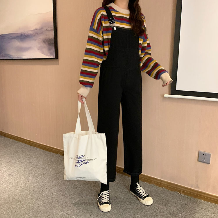 SML 2 Color jeans womens Spring autumn loose Black straight pants trousers jumpsuit casual denim overalls womens (72663 210423