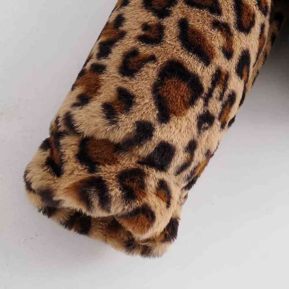 Vintage leopard coat women furry teddy jacket faux fur warm outwear Korean fashion streetwear Winter 210521
