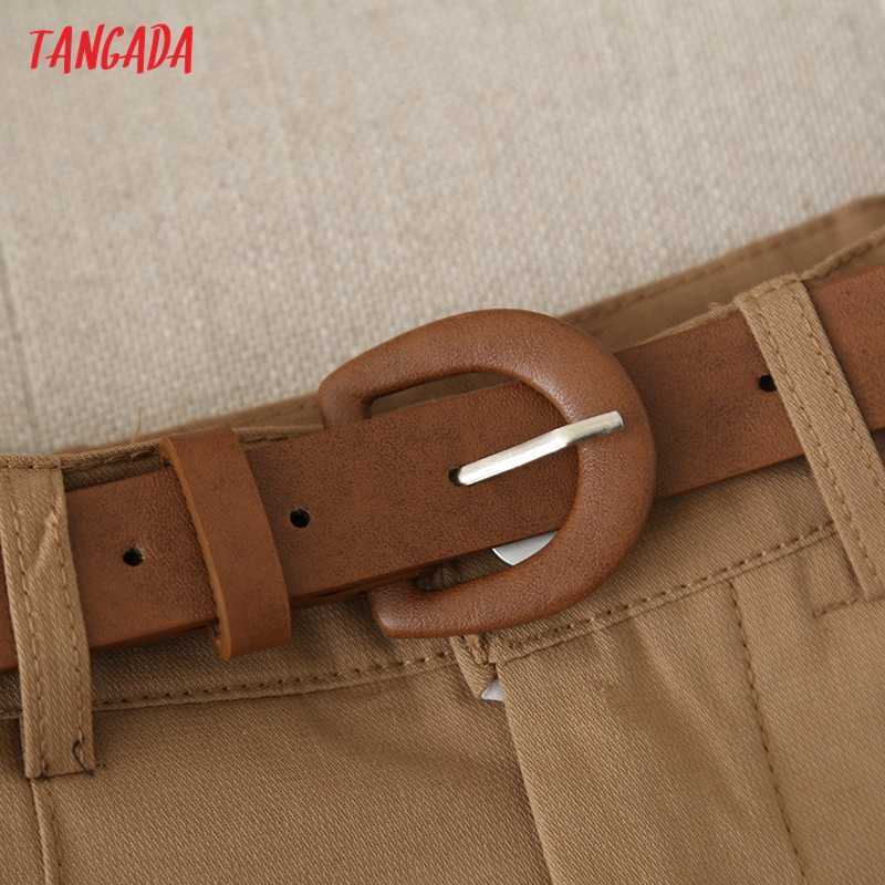 Tangada Summer Women Elegant Solid Cotton Shorts with Belt Pockets OL Pantalones 7H02 210714