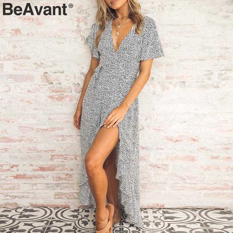 BeAvant Boho leopard dress women Wrap sashes floral print long dresses female Holiday beach ladies vestidos cover-up 210709
