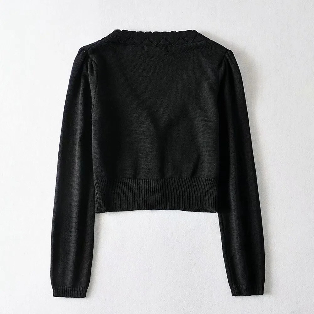Retro Flower Embroidery Knitted Cardigan Vintage Wood ears Cropped Sweater Punk pull Korea Clothes Women Knit kardigan 210429