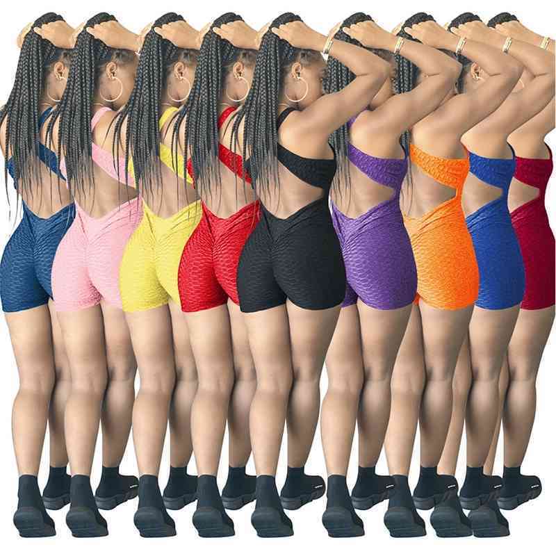 Women Designers Clothes 2023 Sexy Bodycon Jumpsuits Sports Vest Romper Sleeveless Bodysuit Elegant Polyester Yoga Shorts