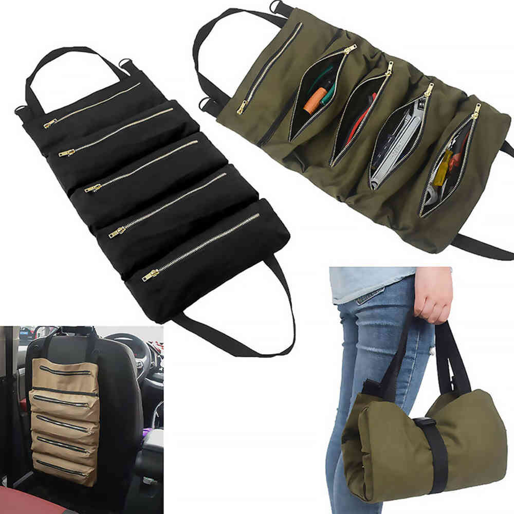 Tool Storage Bags Portable Canvas Handbag Car Seat Back Carrier Organizer Multi-Function Roll Up Tools Pouch Outdoor Accessories