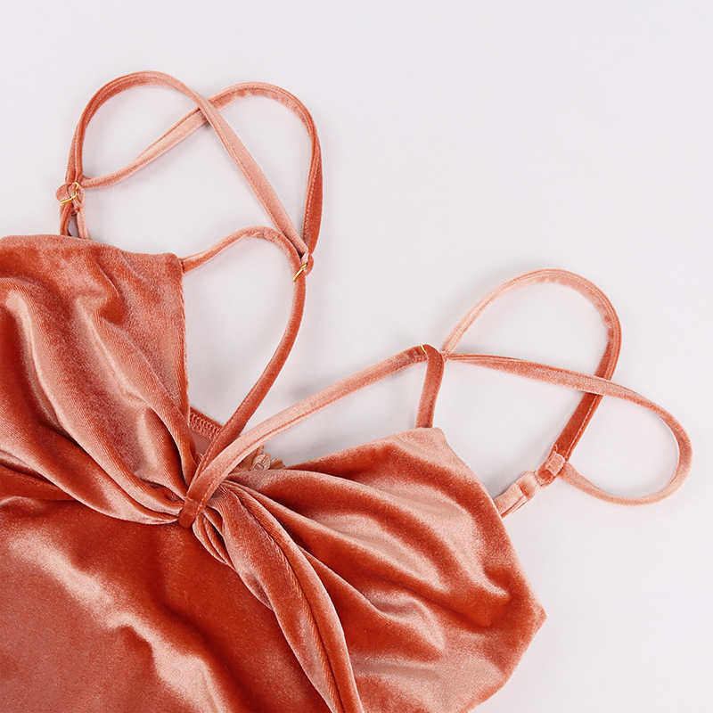 DEAT Women Sexy Open Back Velvet Strapless Suspender Midi Dress Solid Color High Waist Fashion Spring Summer 11B446 210709