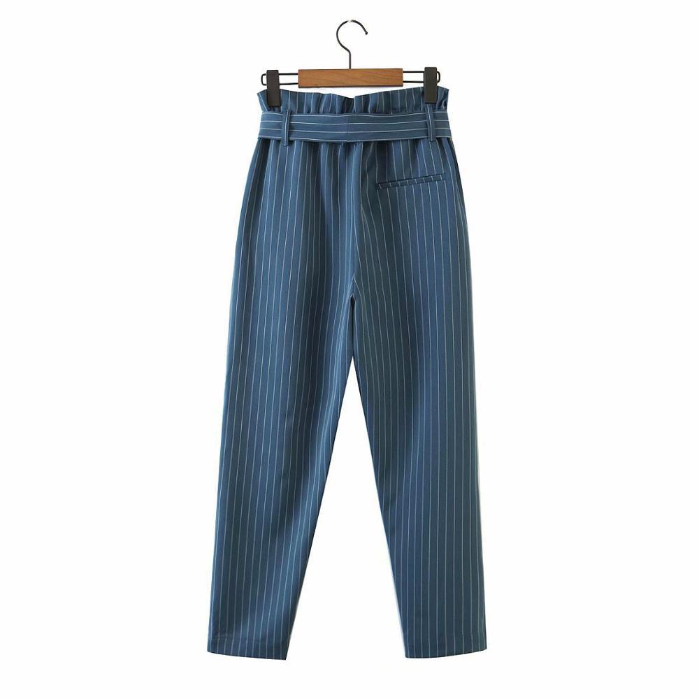 CHIC Double-breasted Button Women Striped Blazer Blue Elastic High Waist Harem Pants Long Sleeve Suits Set 2 pieces set 210429