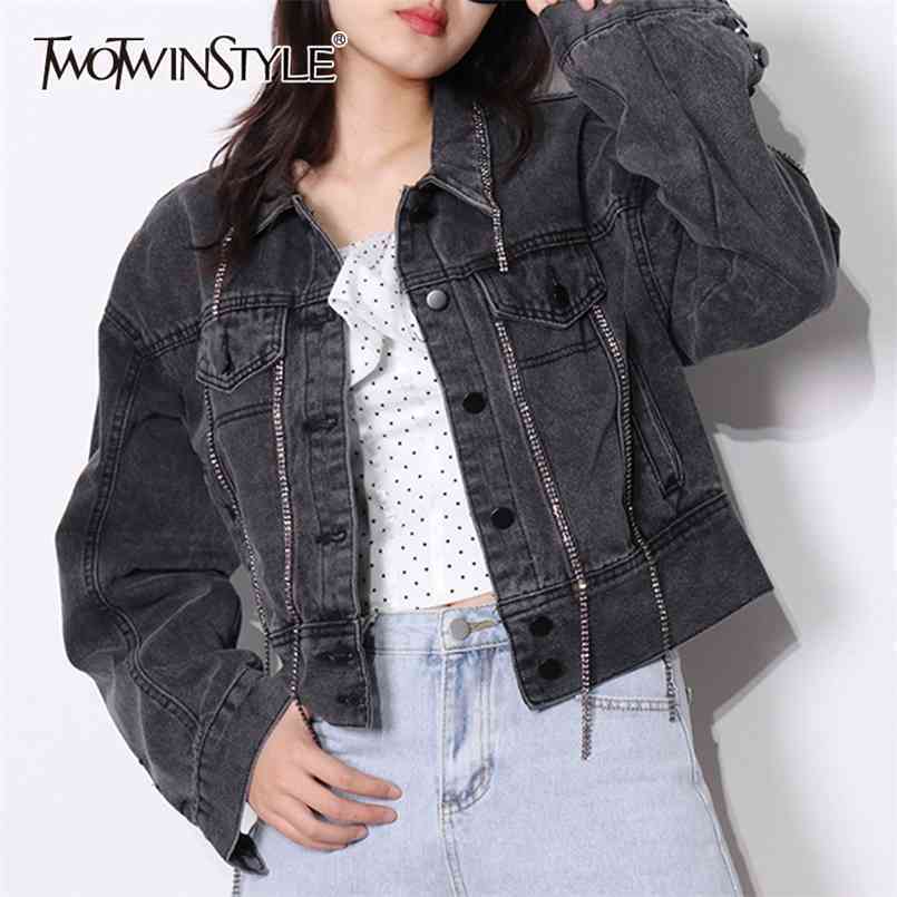 Korean Patchwork Diamond Denim Coats For Women Lapel Long Sleeve Casual Short Straight Jackets Female Clothing 210524, Black
Korean Patchwork Diamond Denim Coats For Women Lapel Long Sleeve Casual Short Straight Jackets Female Clothing 210524, Black