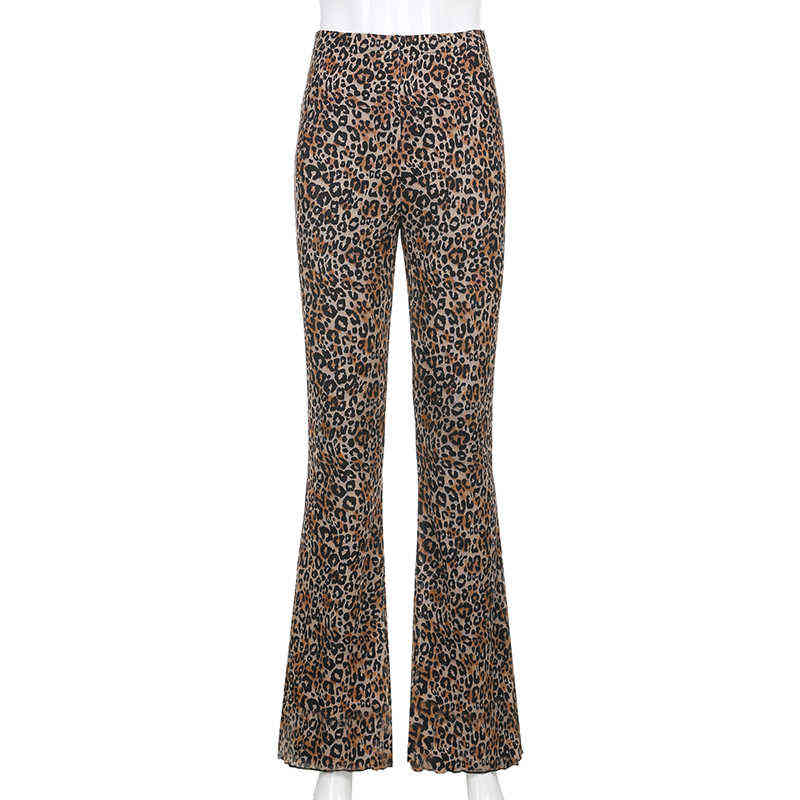 Y2K Pants E Girl Trousers Women Animal Leopard Flare Skinny Pant Two-layers Mesh Aesthetic Female Sweatpants Spring Lady Bottoms 211115