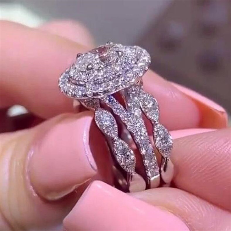 2021 Top Sell Wedding Rings Lxuury Jewelry 925 Sterling Silver Fill Oval Cut White 5A Cubic Zircon CZ Diamond Party Gemstones Women Engagement Band Ri