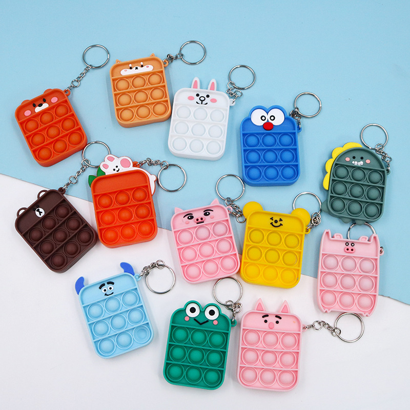 Cartoon Fidget Toys Key Ring Animal Design Bear Rabbit Cat Dog Bird Simple Dimple Digit Push Pop It Mini Bubbles Bag Sensory Rubber Puzzle Keychain Ch