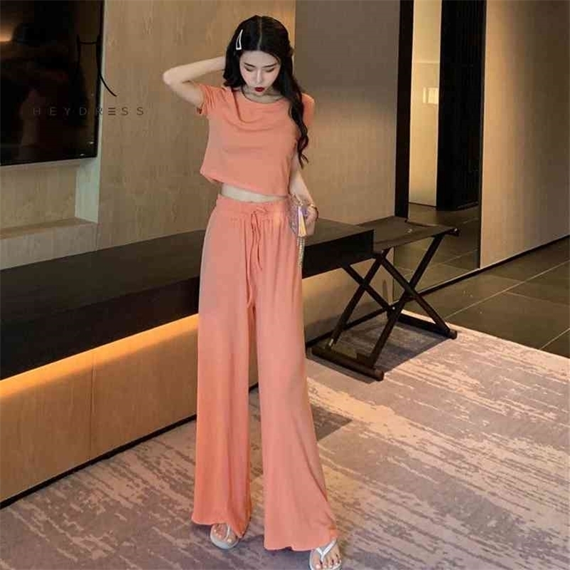 Short Sleeve Black Two Piece Set Casual Loose Wide Leg Pants High Waist Lady Outfits Crop Top And Trousers 2piece Women Suit 210517, Gray sets
Short Sleeve Black Two Piece Set Casual Loose Wide Leg Pants High Waist Lady Outfits Crop Top And Trousers 2piece Women Suit 210517, Gray sets