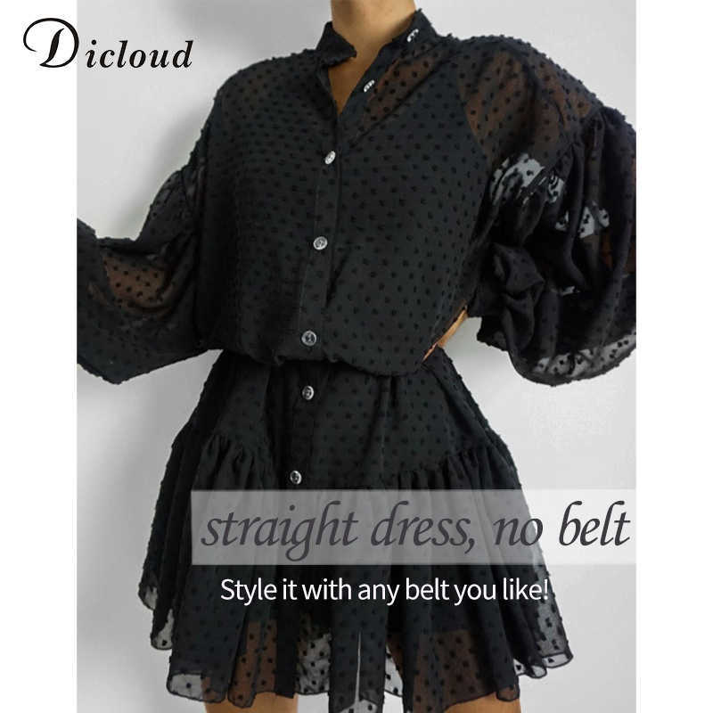 DICLOUD Elegant Black Dot Party Dresses Women Petticoat Long Sleeve Ruffle Ladies Mini Day Dress Female White Wedding Clothes 210611