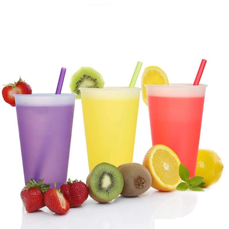 Mugs 7 Pieces Portable Color Changing Cups With Lid Straws Plastic Bulk Reusable For Adults And Kids