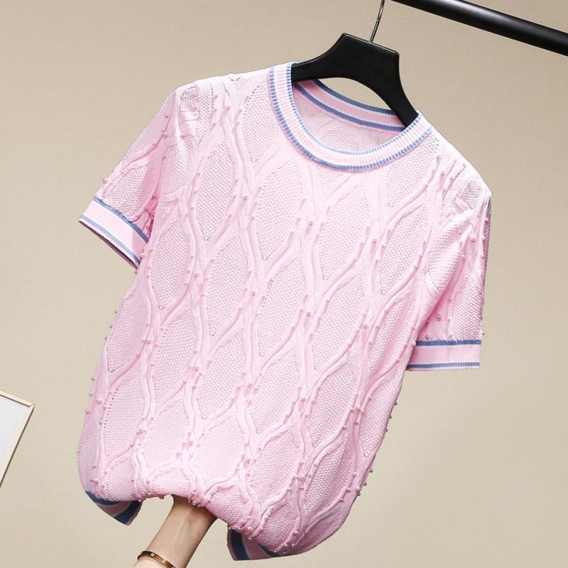 VANOVICH Summer Fashion Knit Tops Women Pearl Hollow Casual Wild Sweet Ladies T Shirts Round-necked Short-sleeved 210615, White
VANOVICH Summer Fashion Knit Tops Women Pearl Hollow Casual Wild Sweet Ladies T Shirts Round-necked Short-sleeved 210615, White