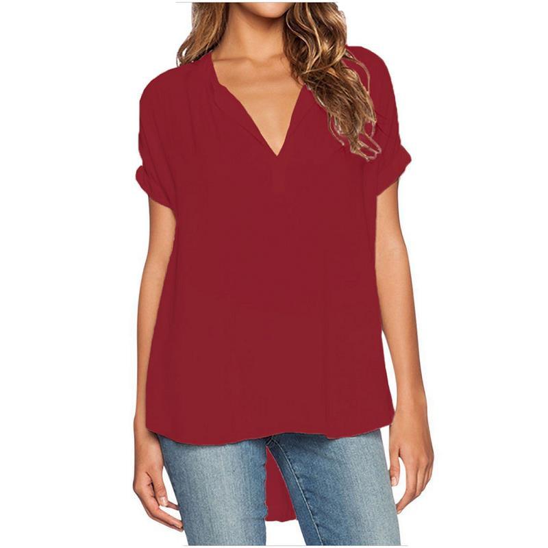 Women's Blouses & Shirts 5 Colors 2021 Womens Short Sleeve Chiffon Blouse Femme Front Long Back Summer Tops Plus Size Casual 4XL