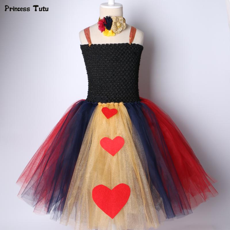 

Girl's Dresses Queen Of Hearts Inspired Children Girls Tutu Dress Tulle Princess Girl Birthday Party Kids Halloween Carnival Costume 1-14, As picture