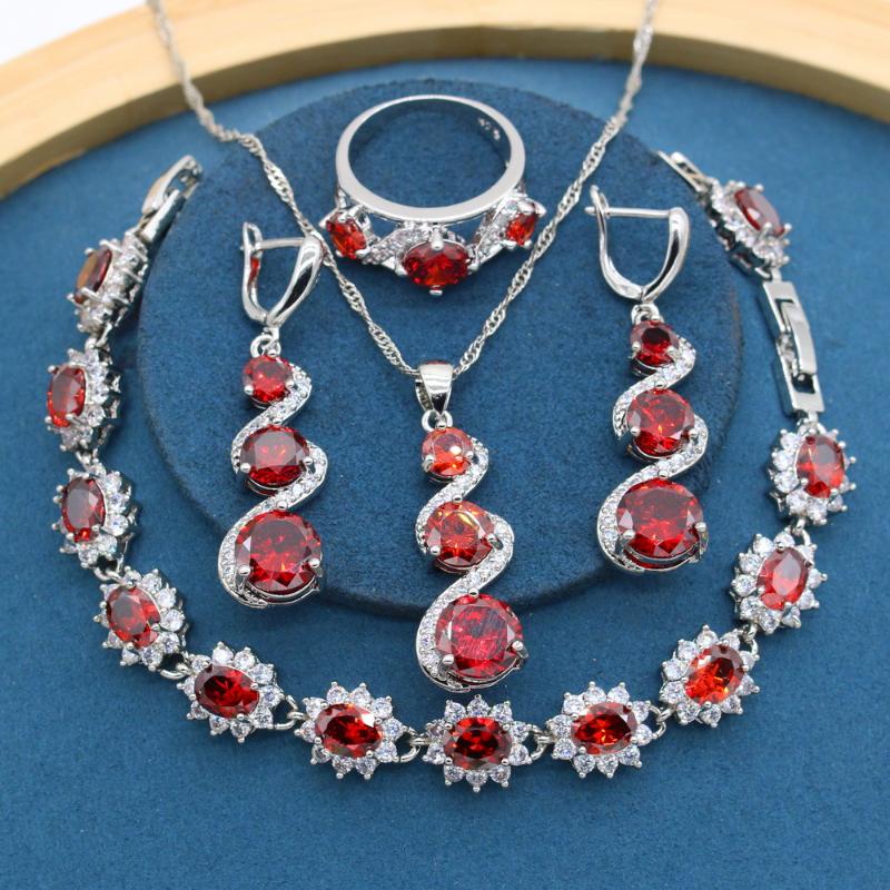 Earrings & Necklace Classic Red Zirconia Silver Color Jewelry Sets For Women Party Birthday Bracelet Ring Gift Box
Earrings & Necklace Classic Red Zirconia Silver Color Jewelry Sets For Women Party Birthday Bracelet Ring Gift Box